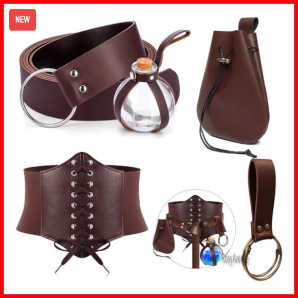 Medieval Renaissance Corset Belt Set with Pouch & Potion Bottles main image 5